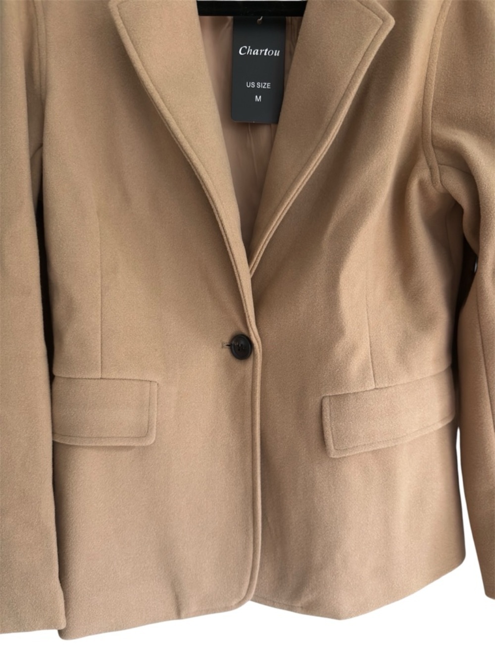 Chartou Camel Blazer Jacket Medium Wool Blend Classic Minimalist - Picture 3 of 7